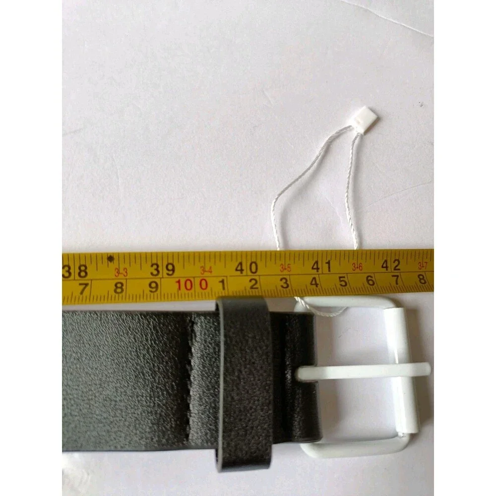 Studded Belt Men's Size 36-38 White Faux Leather Adjustable